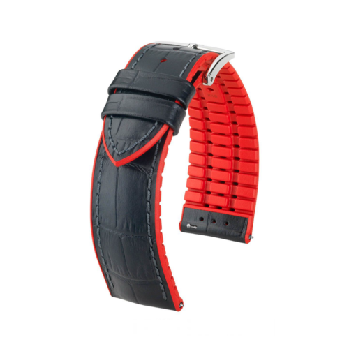 Hirsch watch leather strap Andy L red 22mm alligator embossing 0922028050-2-22