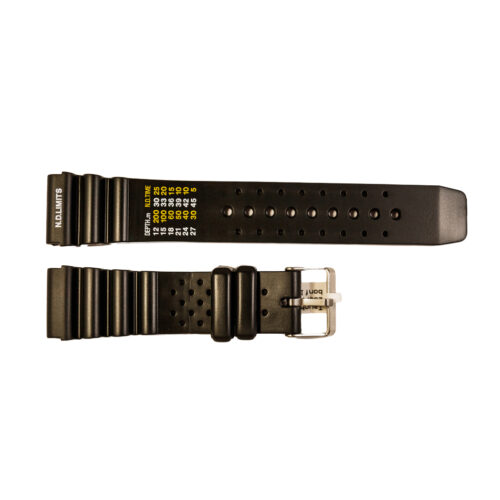Rubber diver watch strap with decompression table and stainless steel buckle 18 mm, 20 mm