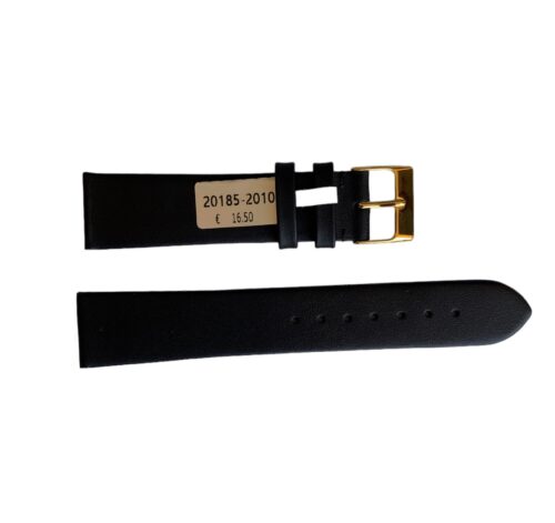 Waterproof Black Smooth Leather Watch Strap with Gold Buckle 20mm