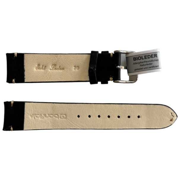 Mokka Black Leather Strap with Stitch 20 mm - Image 2