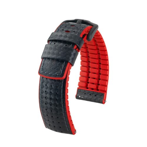 Hirsch Ayrton L Black and Red Calf Leather Watch Strap 20mm 0912094050-5-20