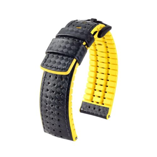 Hirsch Ayrton L Black and Yellow Calf Leather Watch Strap 22mm 0917292050-5-22