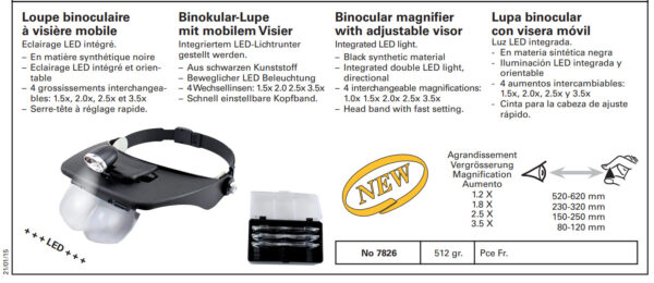 Bergeon 7826 Binocular Magnifier with Adjustable Visor (1.0x - 3.5x) - Image 3