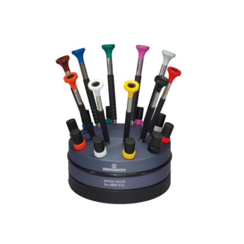 Bergeon 6899-S10 Ergonomic Screwdriver Set (10 Pieces) with Rotating Base and Spare Blades