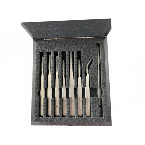 Bergeon 7026 Set of 8 Antimagnetic Tweezers in Wooden Box