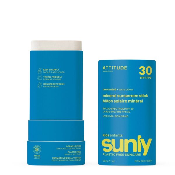 Kids Mineral Sunscreen SPF 30, Unscented, Sunly, ATTITUDE - Image 3