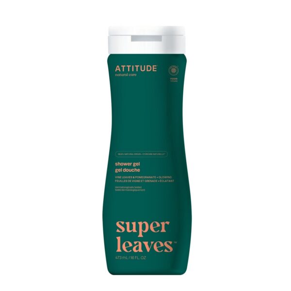 Glowing Shower Gel, Vine Leaves and Pomegranate, Super leaves, ATTITUDE
