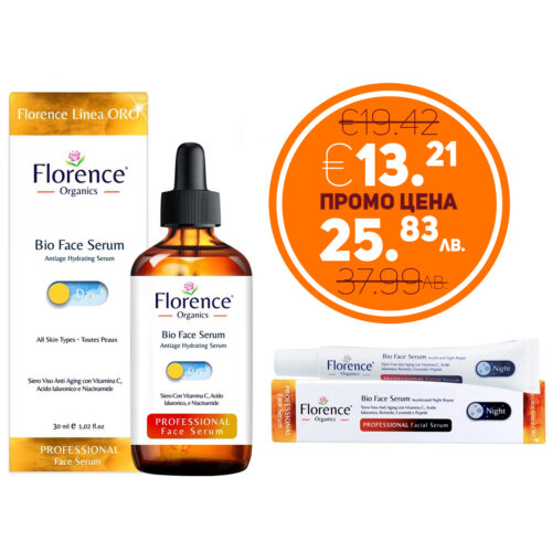 2 PACK Organic Day and Night Vitamin C & Hyaluronic Acid Serum for Face, Neck and Eye contour 30 ml. Florence Organics