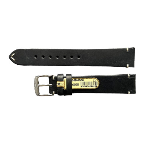 Casablanca Genuine Black Leather Watch Strap with Stitch 18mm