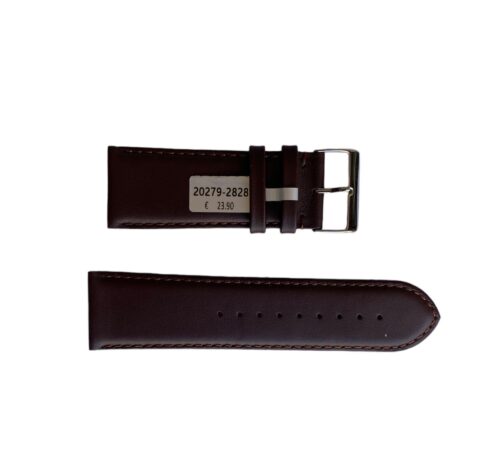 Brown Leather Smooth Strap with Stitch for Watch 28mm