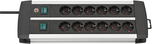 Brennenstuhl Premium Aluminium Line Extension Lead, Aluminium (with Switch and 3m Cable) – Colour: Black, black, 1391000912