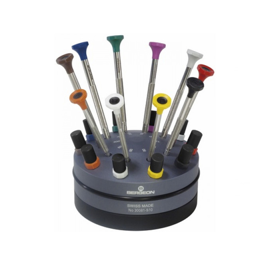 Bergeon 30081-S10 Set of 10 Screwdrivers on Rotating Base (0.50mm - 3.00mm)