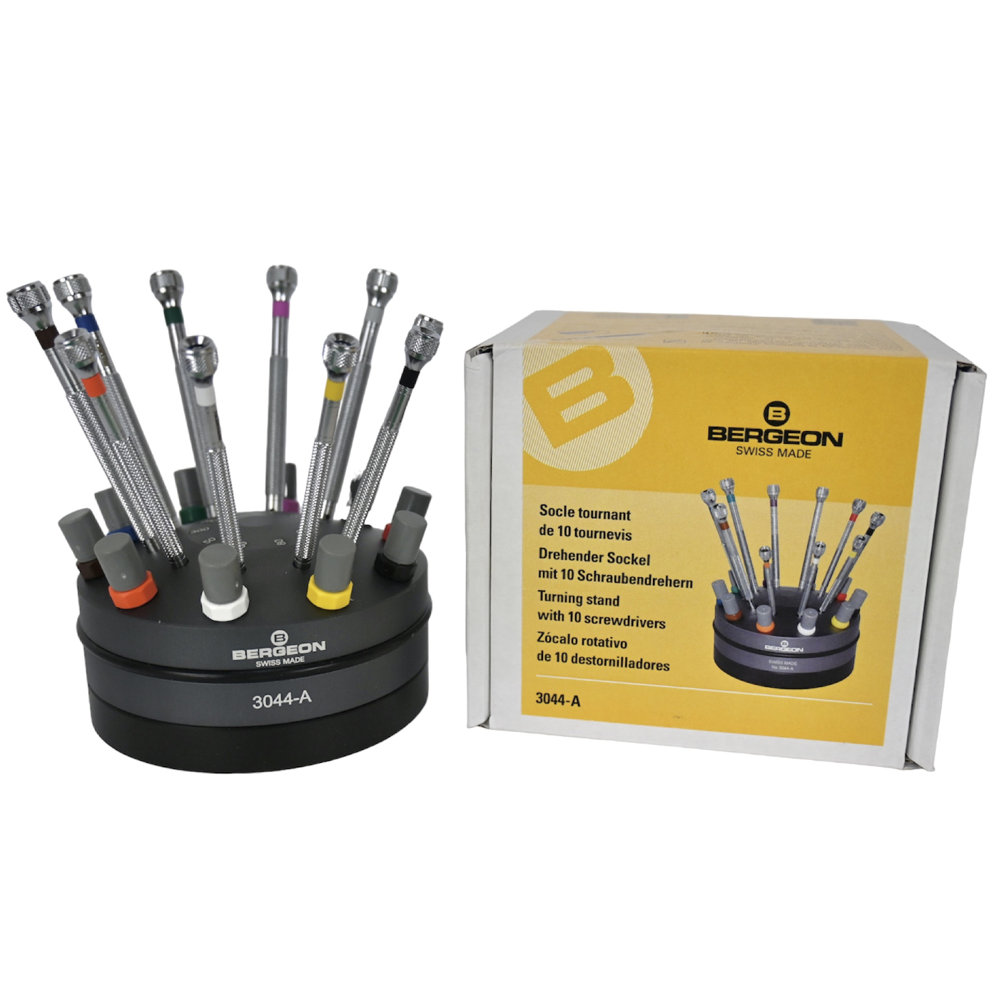 Bergeon 3044-A Chrome Screwdrivers with Rotating Base – 10 Piece Set with Spare Blades - Image 2