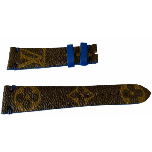 Louis Vuitton Monogram Leather Strap for Watches Brown & Blue 20mm