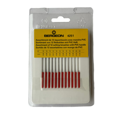 Bergeon 4251 Set of 12 Cutting Broaches with Handles 0.33mm - 0.69mm