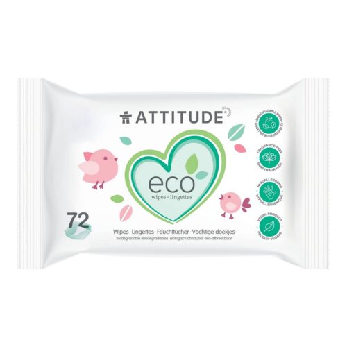 ATTITUDE Baby Leaves 100% Biodegradable Baby Wipes, Unscented, 72 Pcs