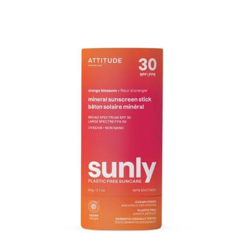 Plastic-Free Mineral Sunscreen Stick SPF 30 – Orange Blossom, Sunly, ATTITUDE