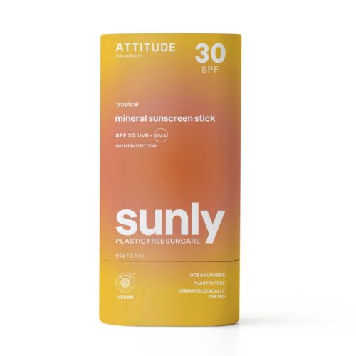 Plastic-Free Mineral Sunscreen Stick SPF 30 – Tropical, Sunly, ATTITUDE