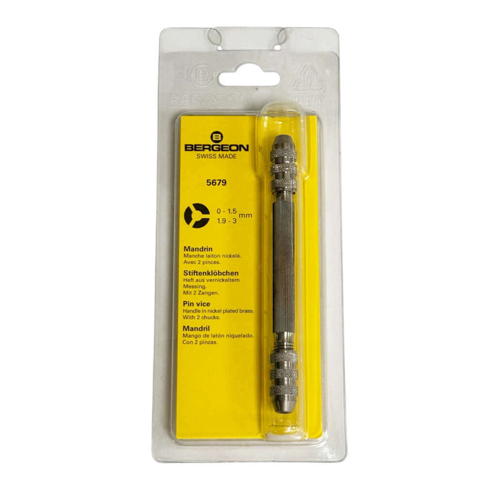 Bergeon 5679 Pin Vice Handle in Nickel Plated Brass, 2 Chucks 0 - 1.5, 1.9 - 3 mm - Image 2