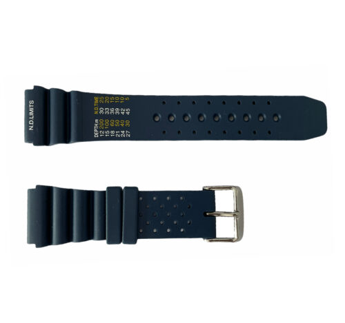 Blue Rubber Diver Watch Strap with Decompression Table and Stainless Steel Buckle (22mm, 24mm)