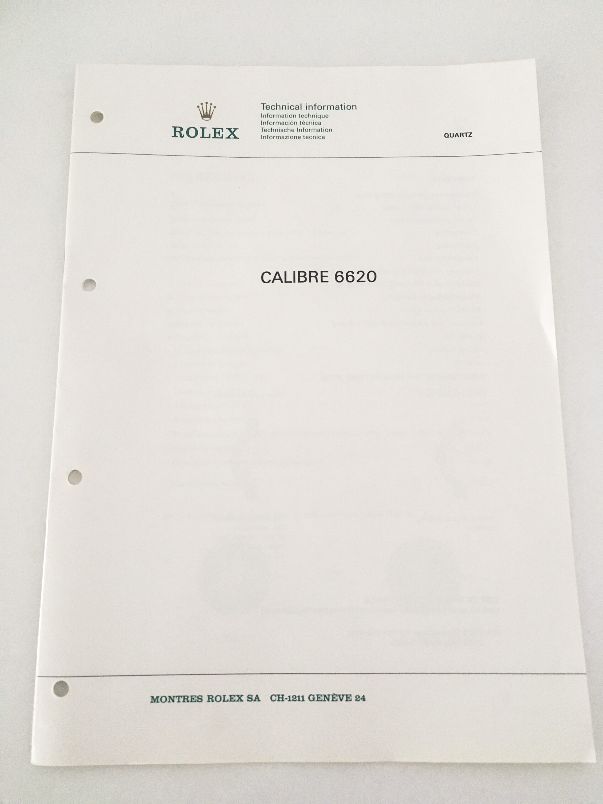 Genuine Rolex Quartz caliber 6620 Technical Infomation Service Catalog