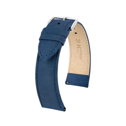 Hirsch Osiris Nubuk blue calf leather watch strap, 20 mm, 03433080-2-20
