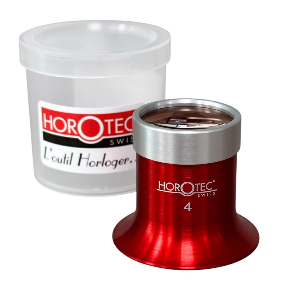 Horotec MSA 00.031-4 Eyeglass Loupe in Aluminium Anodised Red with Screwed Ring x2.5 - Image 2