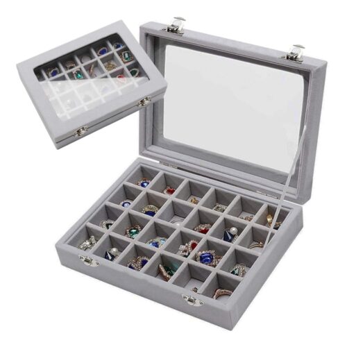 Jewellery box organiser display with glass, grey