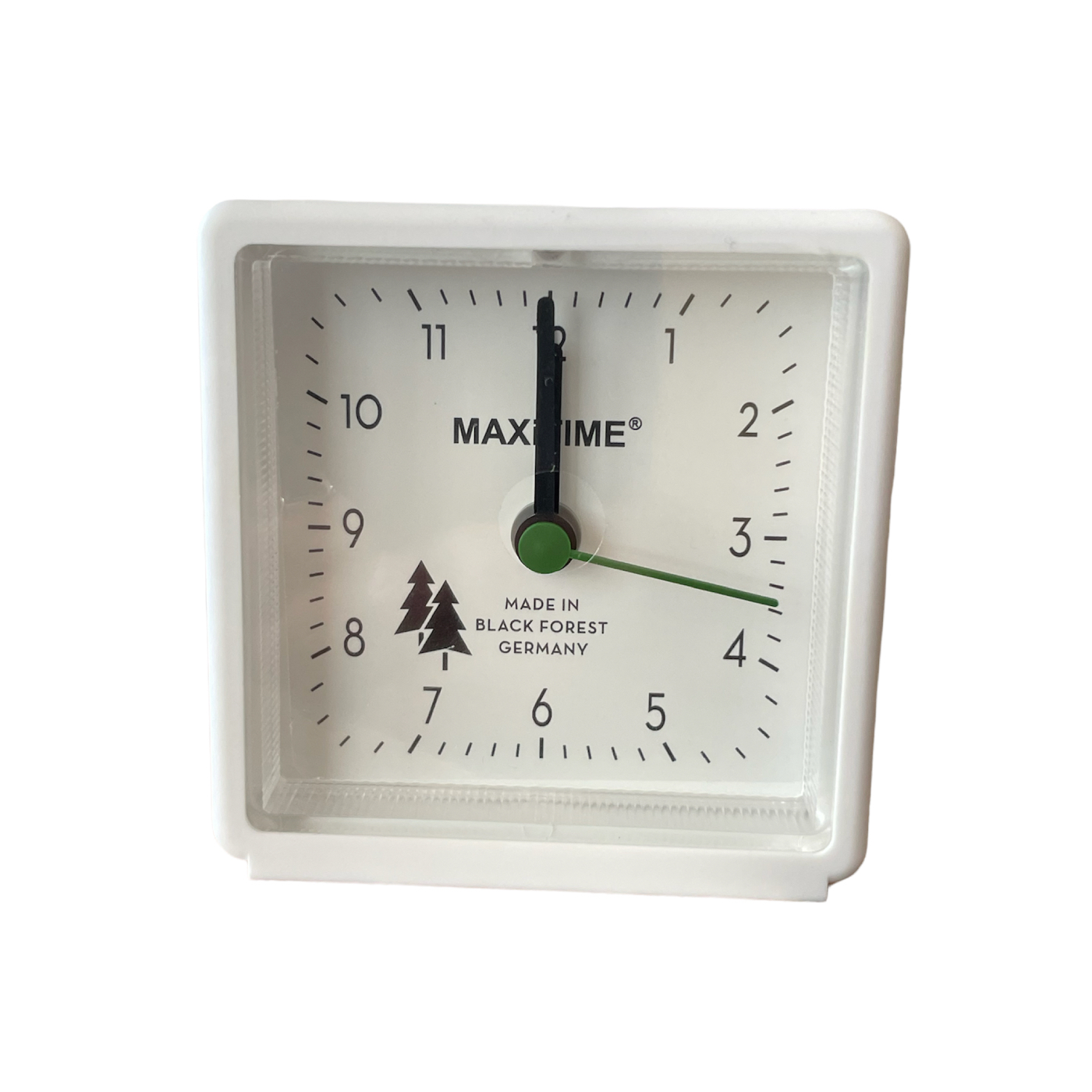 Maxitime Black Forest quartz alarm clock with light and snooze button, housing white, white dial
