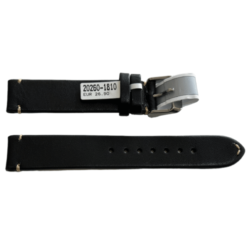Mokka black leather strap with stitch 18 mm