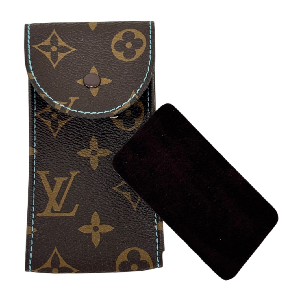 New Louis Vuitton watch brown leather pouch with blue stitching - Image 2