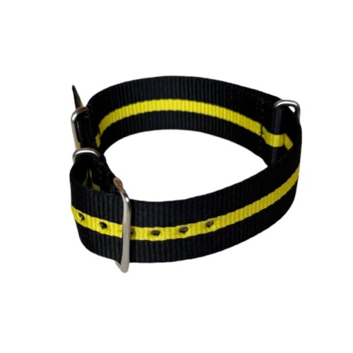 Nylon watch NATO strap black with yellow band, 22mm