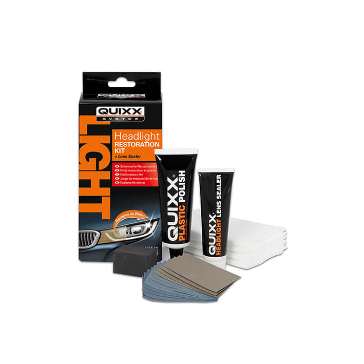 QUIXX Headlight Restoration Kit Removes Yellowing + UV Sealer Plastic Lenses, ref. 00084