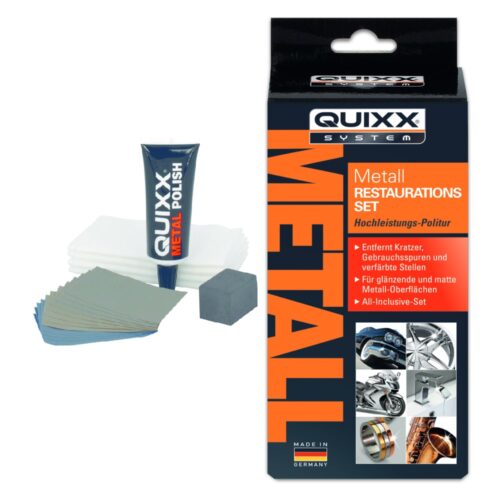 QUIXX Metal Restoration Kit Polish + Sandpapers Restores Gloss & Brushed Metals, High Performance Polish, ref. 10206