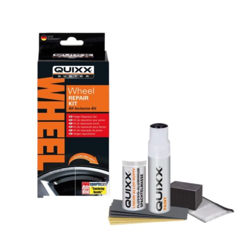 QUIXX Wheel Rim Repair Kit BLACK Liquid Aluminium Filler + Paint Sandpapers, Metal Restoration Kit, ref. 10287 (BLACK)