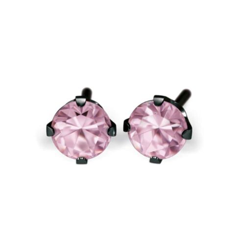 Studex black steel Earrings with Pink Cubic zirconia, 4mm, 7517-0150