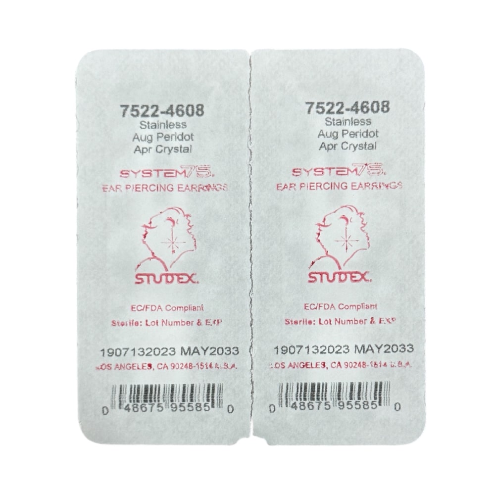 Studex silver (steel) 4mm green stone earrings with peridot motif - Image 3