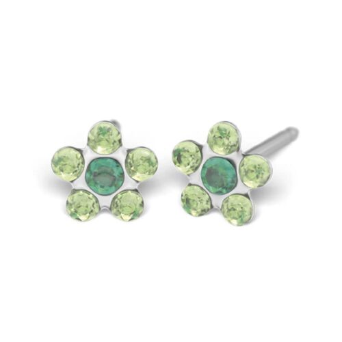 Studex steel flower with August peridot & May emerald Earrings, 5mm, 7512-6085
