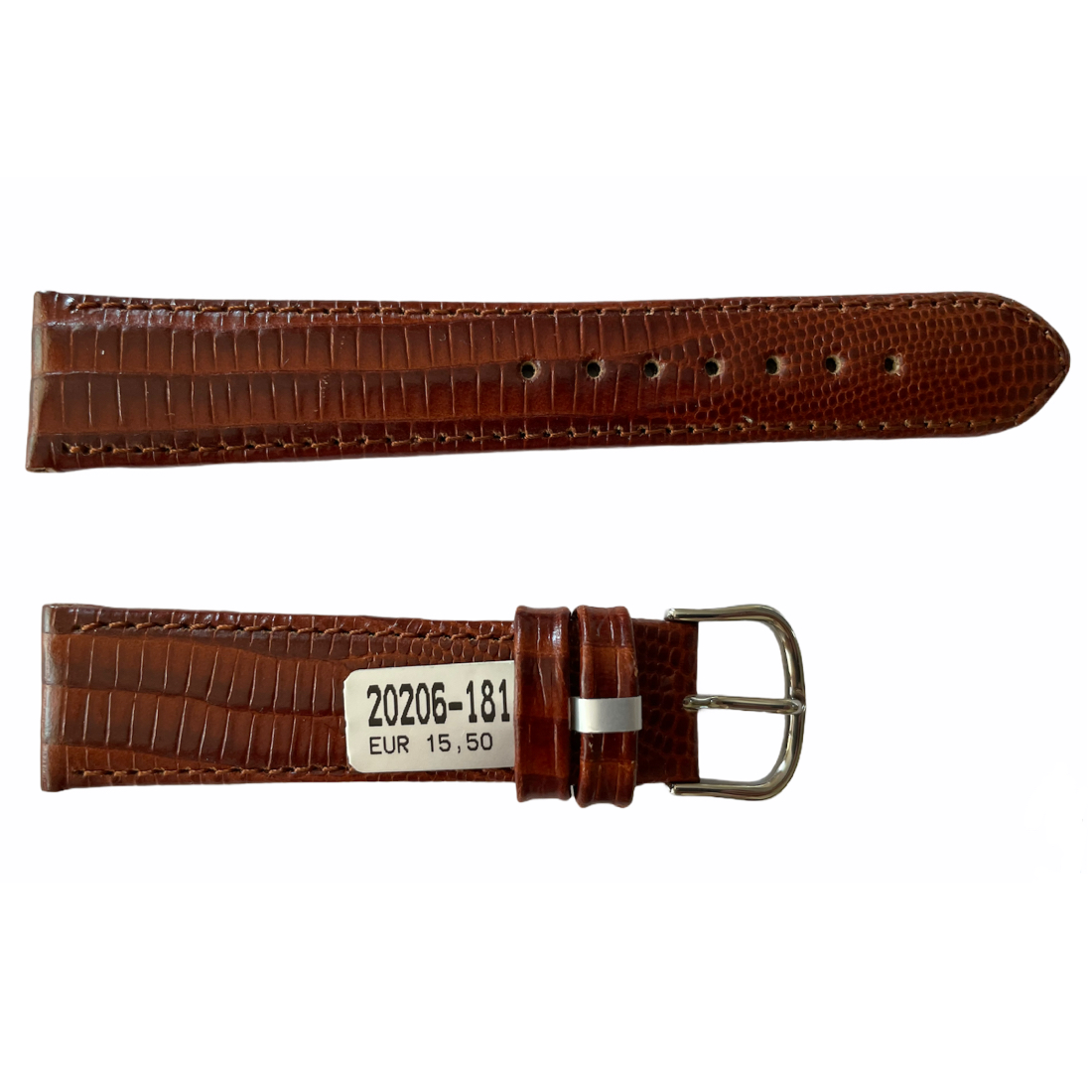 Teju Lizard leather strap for watches in brown 18 mm silver tone buckle