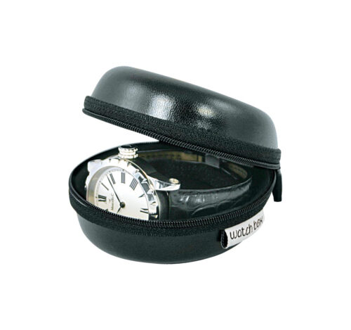 Watch Box Donut small travel hard case, shiny artificial leather, black