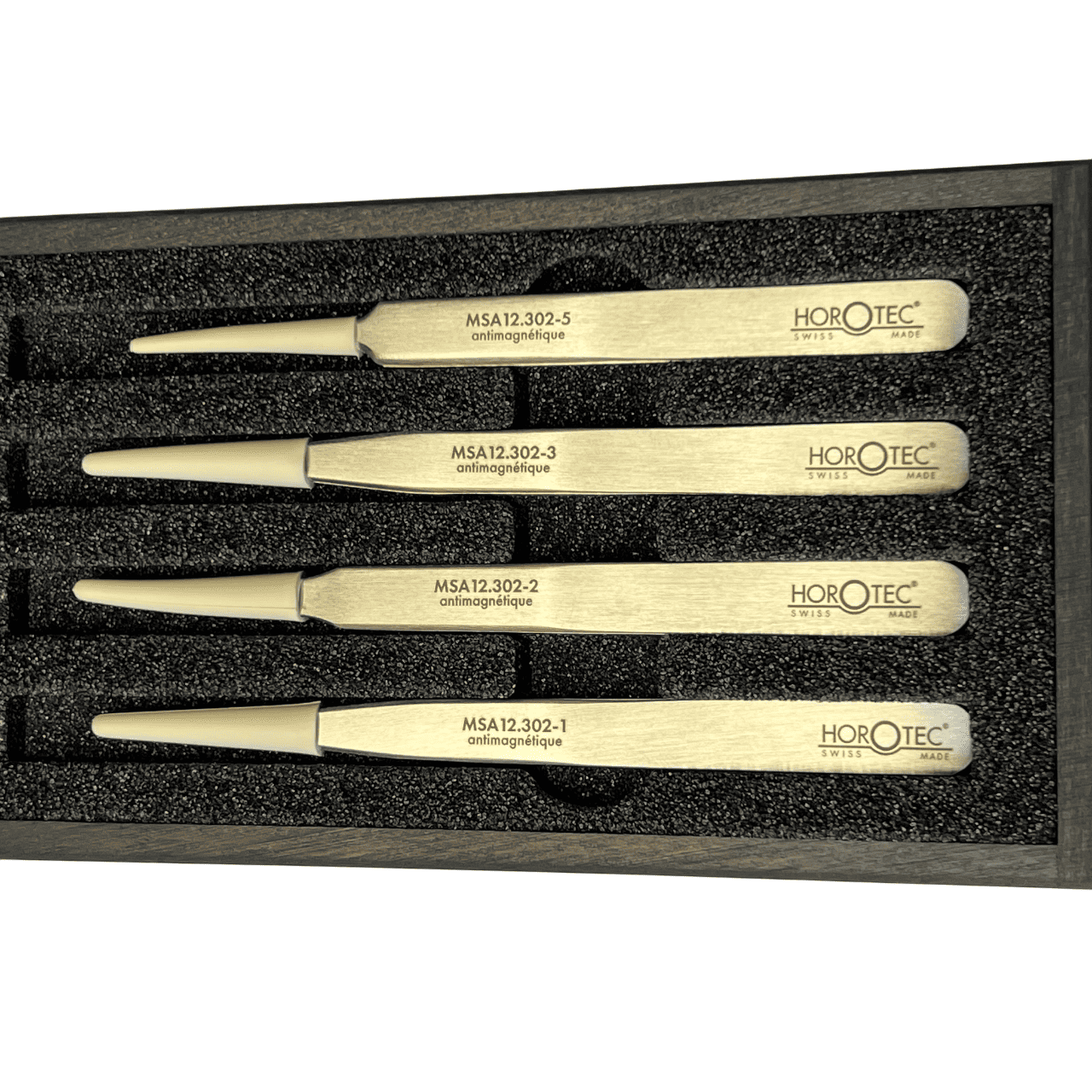 Horotec MSA12.388 Antimagnetic Tweezers Set No.1 2 3 5 904L Steel Wooden Box - Image 11
