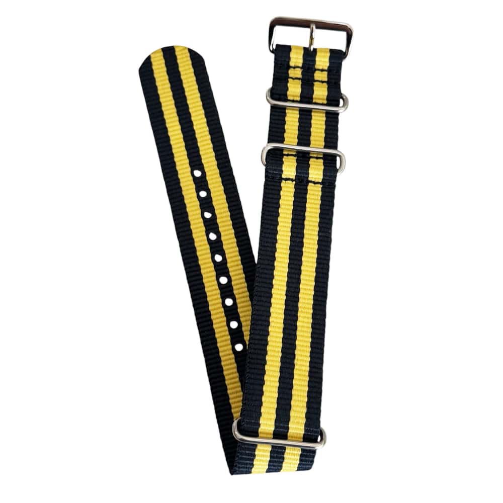 Nylon watch NATO strap navy blue with yellow, 22mm - Image 2