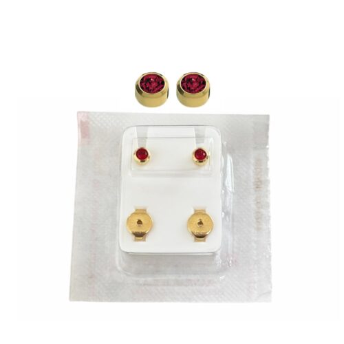 Studex Oval Children's Gold Tone Earrings with Red Stones, 3.95 mm