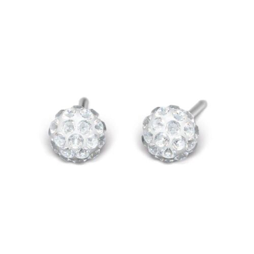 Studex Silver (Steel) Snowball (Fireball) Earrings with Cubic Zirconia, 4.5mm, 7522-0304