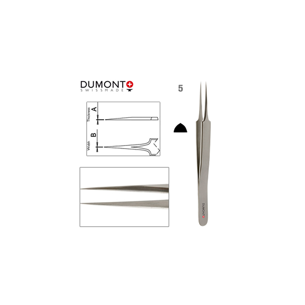 Dumont Tweezers, Carbon Steel, Form 5, Very Fine Points, 110 mm - Image 3