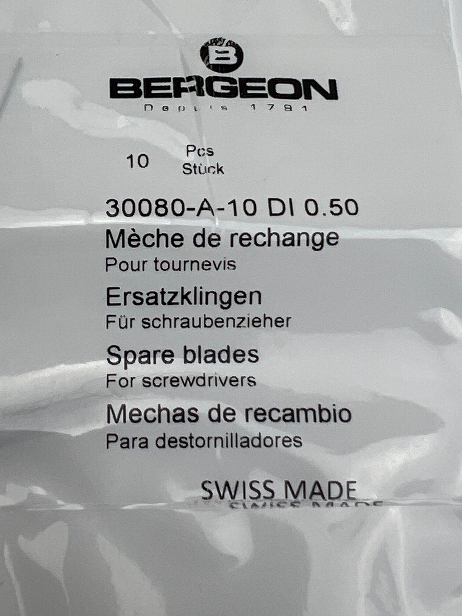 Bergeon 30080-A-10 DI 0.50 mm Steel Screwdriver Blades - Pack of 10 - Image 2