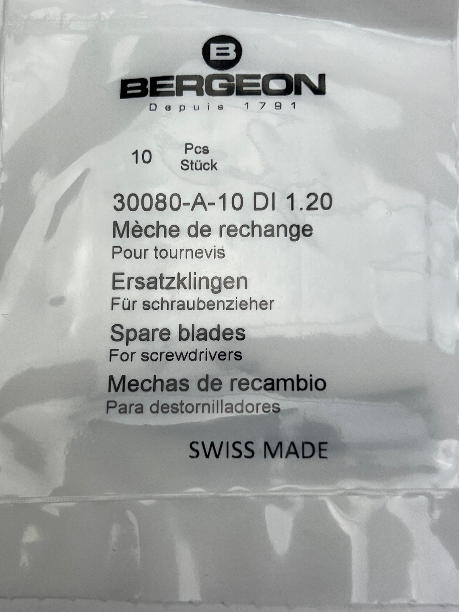 Bergeon 30080-A-10 DI 1.20 Replacement Screwdriver Blades - Pack of 10 - Image 3