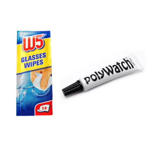 Polywatch polish plastic/acrylic watch glasses repair 5ml with W5 wipe cleaner