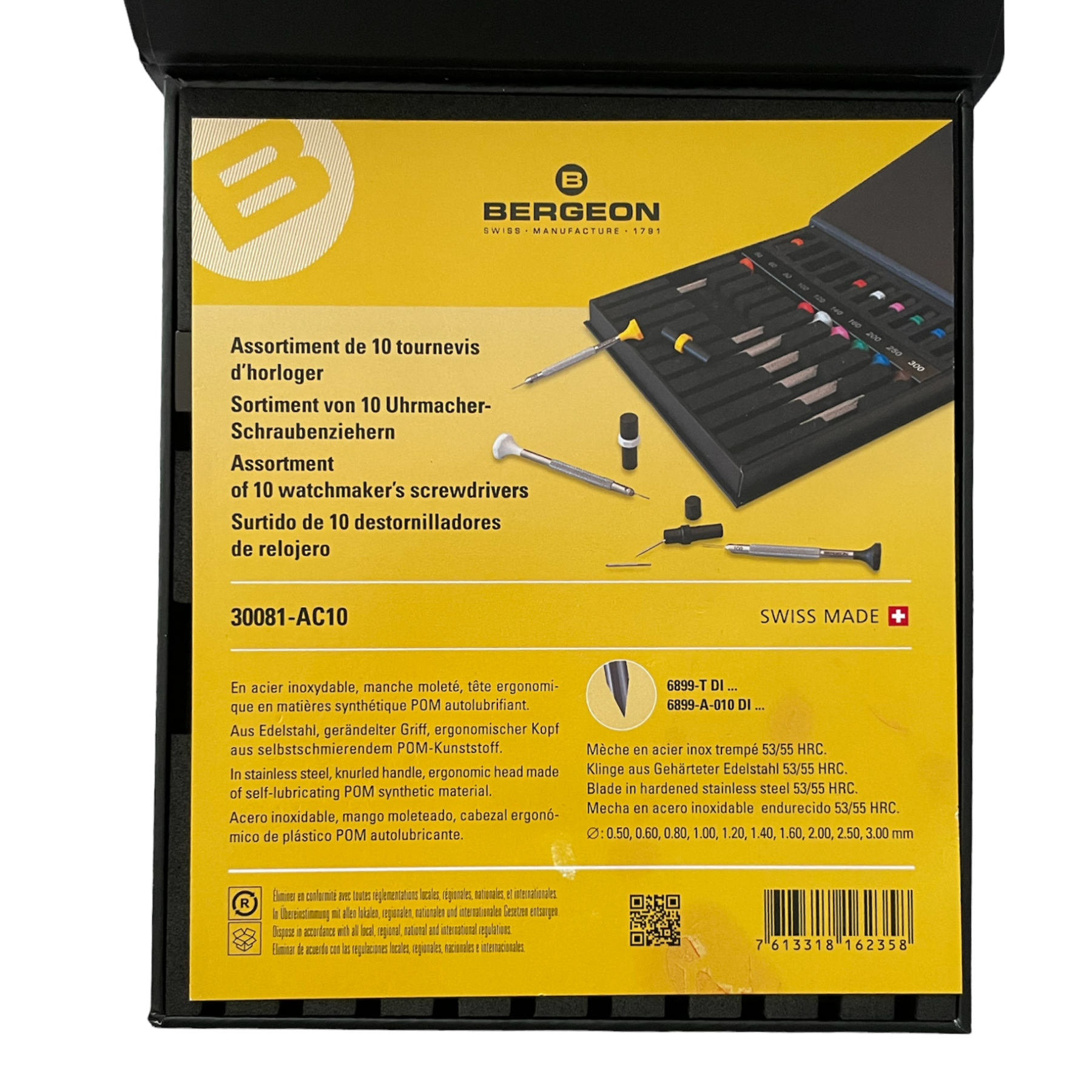 Bergeon 30081-AC10 set of 10 INOX watchmaker screwdrivers in box - Image 3