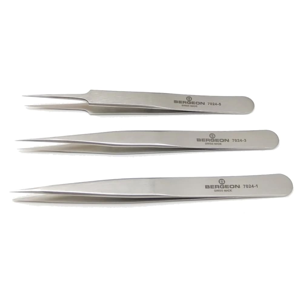 Bergeon 7024-P03 set of 3 non magnetic watchmaker tweezers - Image 2